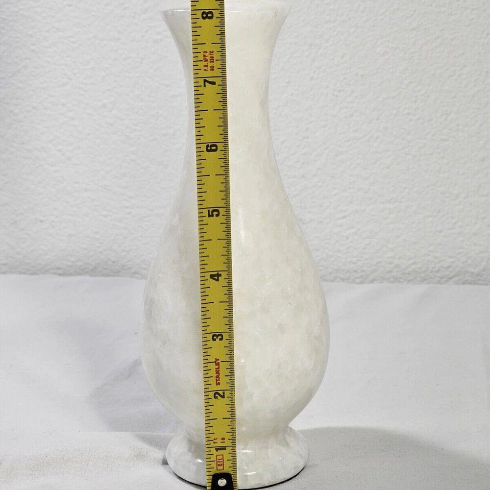 Vintage 1960s Hand Carved White & Cream Colored Alabaster Stone 8" Bud Vase - Picture 11 of 11